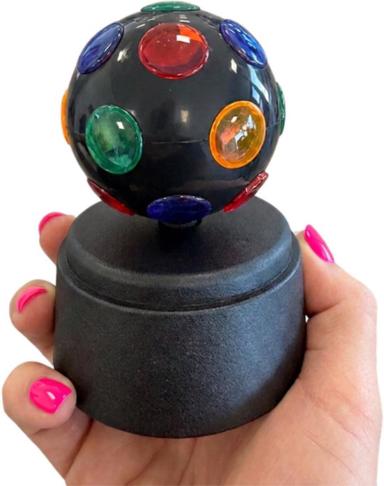 Disco bol - zwart - roterend - D7xH12 cm - mini - multi kleurige - LED verlichting -