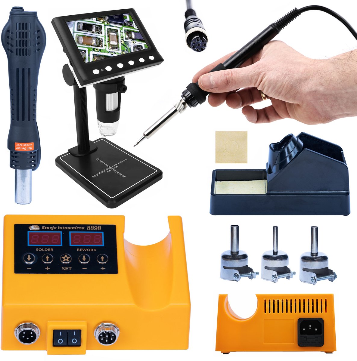 Rosfix Digitale Microscoop Set DM7-B1 - 4,3'' LCD 50–1000X - 660W Soldeerbout T12OAO 100–500°C