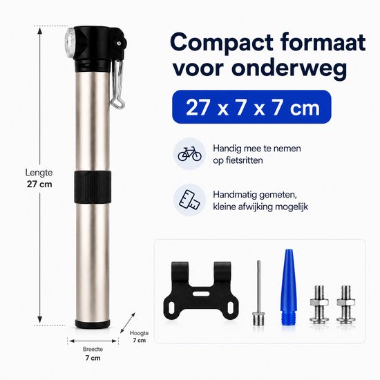 Mini Fietspomp Aluminium 120 PSI - Compacte Handpomp met Montageclip - Lichtgewicht Fiets Pomp voor Racefiets MTB en E-bike - Zilver — afbeelding 2