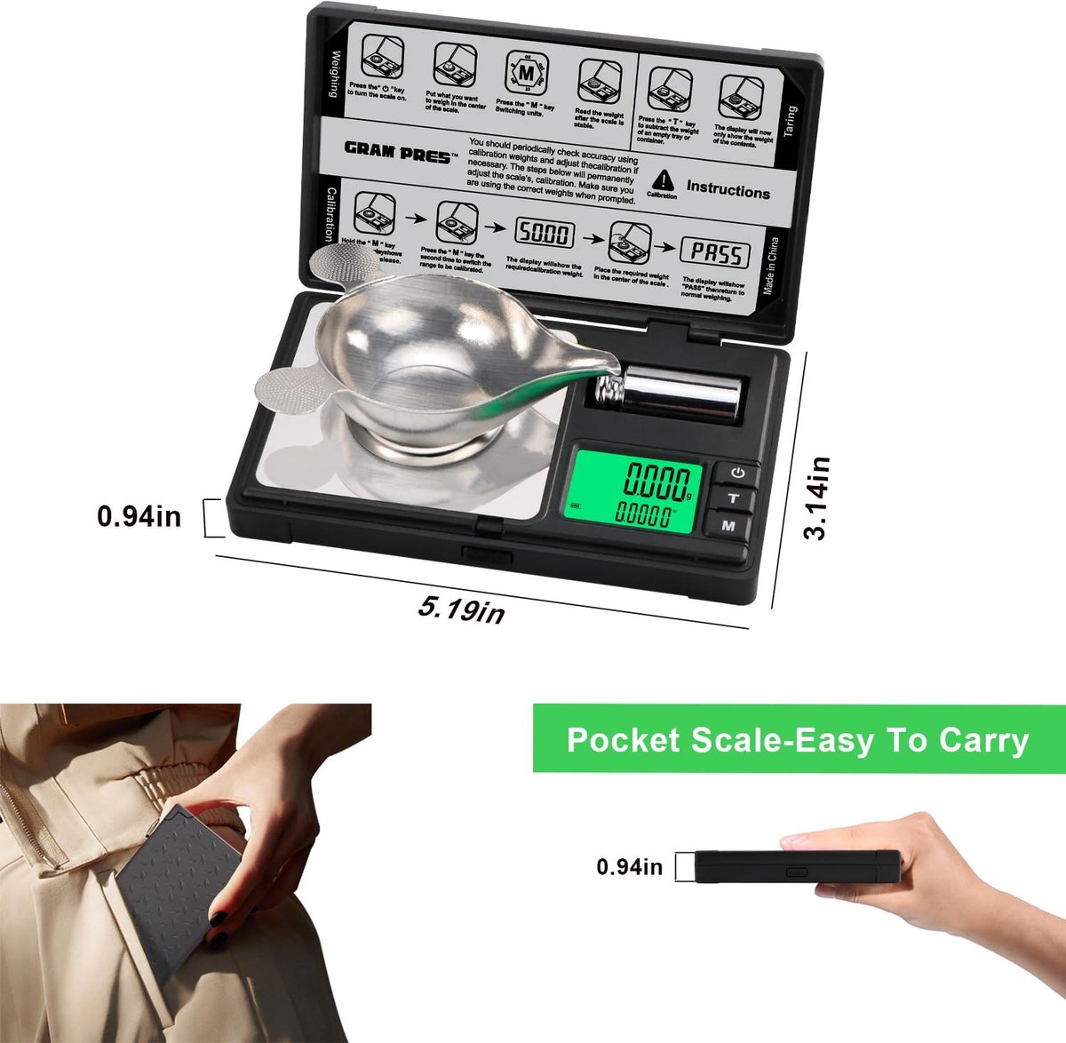 Microweegschaal - Zwart - 50 g/0,001 g - Digitale milligramweegschaal met accessoires - Voor nauwkeurig wegen van kleine voorwerpen