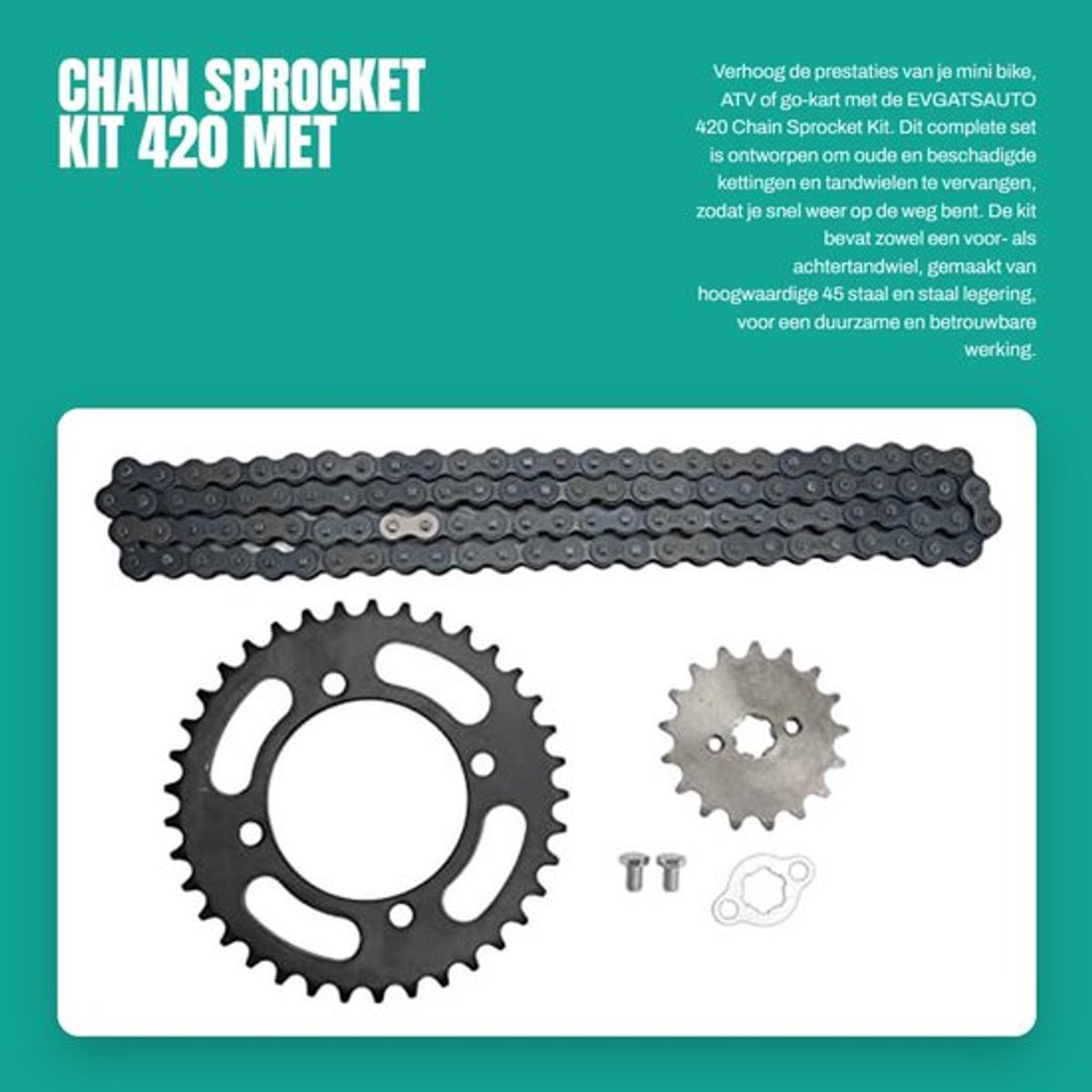 Kettingtandwiel Set 420 - 37T Voorste Tandwiel - 17T Achterste Tandwiel - Geschikt voor Mini Fietsen - ATV - Go Kart - Gemaakt van 45 Staal - Kettingset