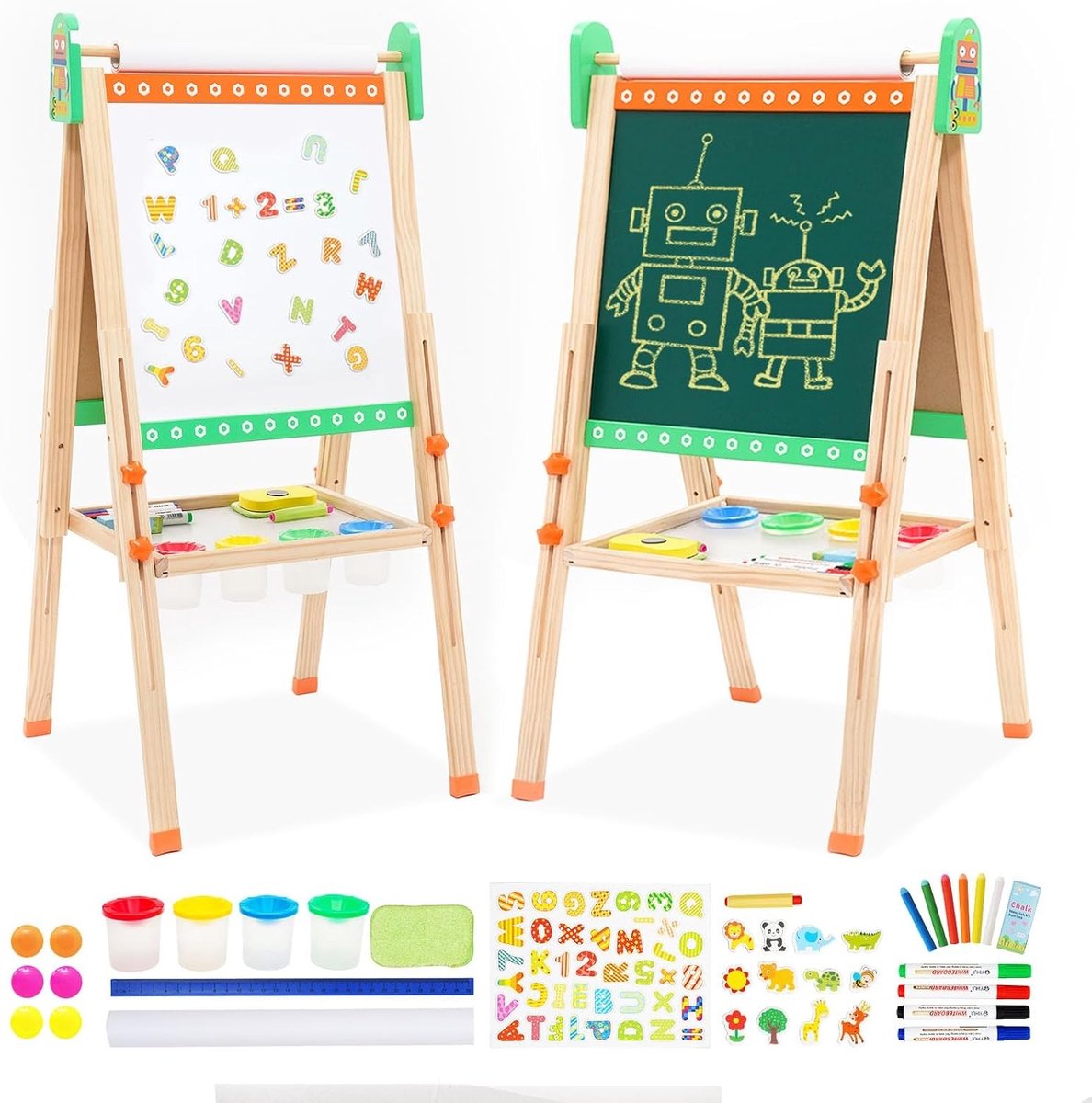 Magnetisch schrijfbord om zelf te maken - Wit - Dubbelzijdig kindertekenbord met papierrol en verstelbare hoogte - Voor kinderen