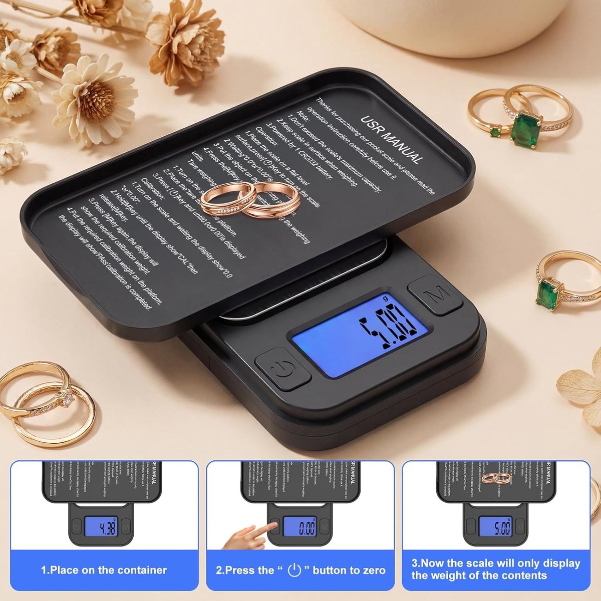 Microweegschaal - Zwart - 7,62 x 4,24 x 1,27 cm - Precisieweegschaal met LCD-display en tarrafunctie - Voor keuken en sieraden