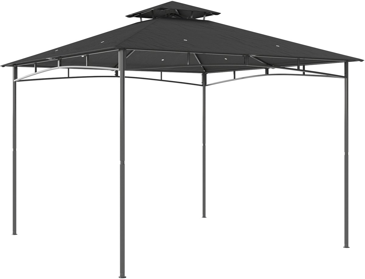 Tuinpaviljoen van 3x3 meter - waterafstotend - stevig - winterbestendig - met intrekbaar dakframe - dubbel dak - donkergrijs
