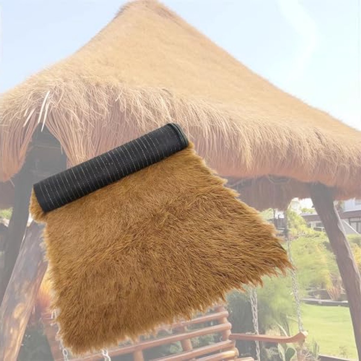 Kunstmatige rieten rol - Synthetisch stro gras - Tuindecoratie aanleggen - Waterdicht en vuurvast - 1 meter breed - Geel
