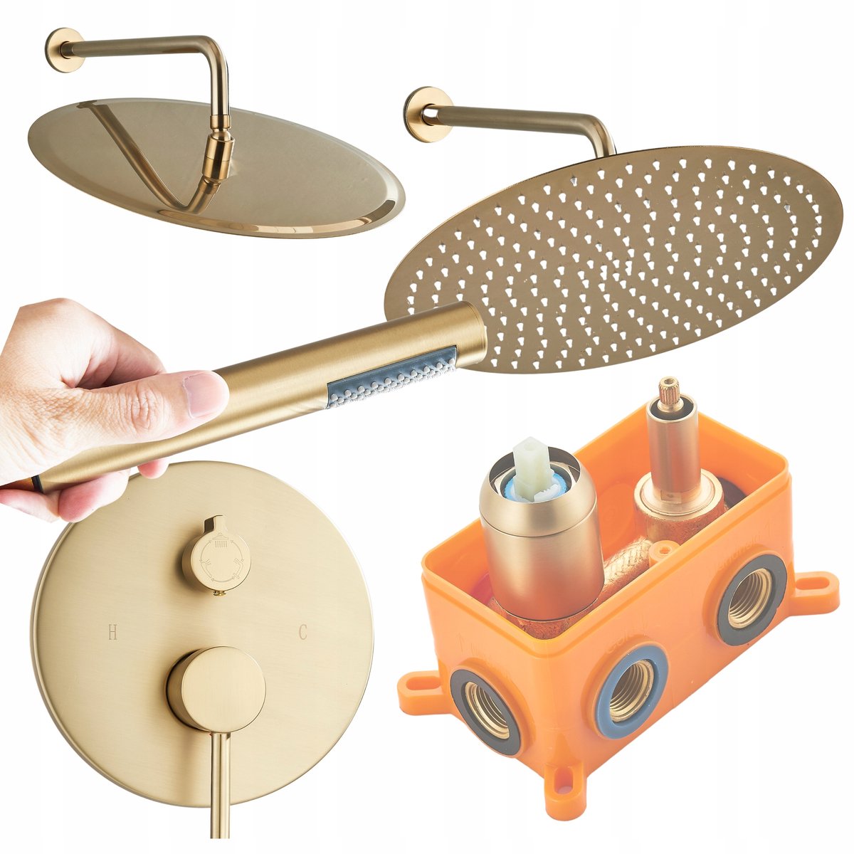 Doucheset Geborsteld Goud Retro Vintage Messing Inbouw 30cm