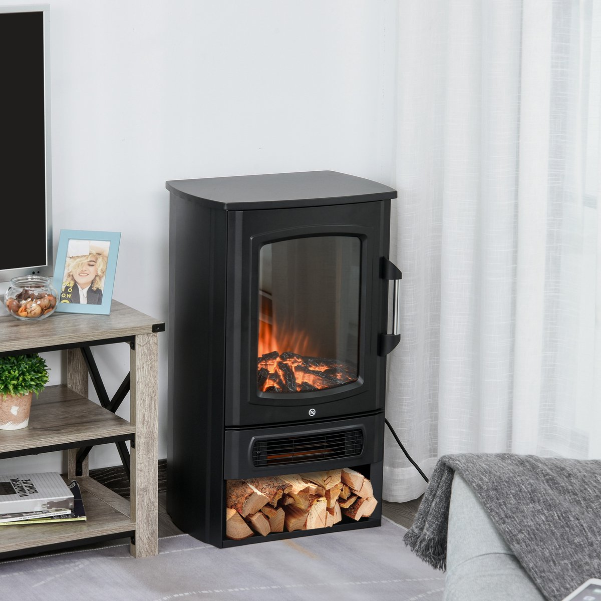 COVREO Elektrische sfeerhaard 44,5x32,1x74 cm zwart, thermostaat 25 m²