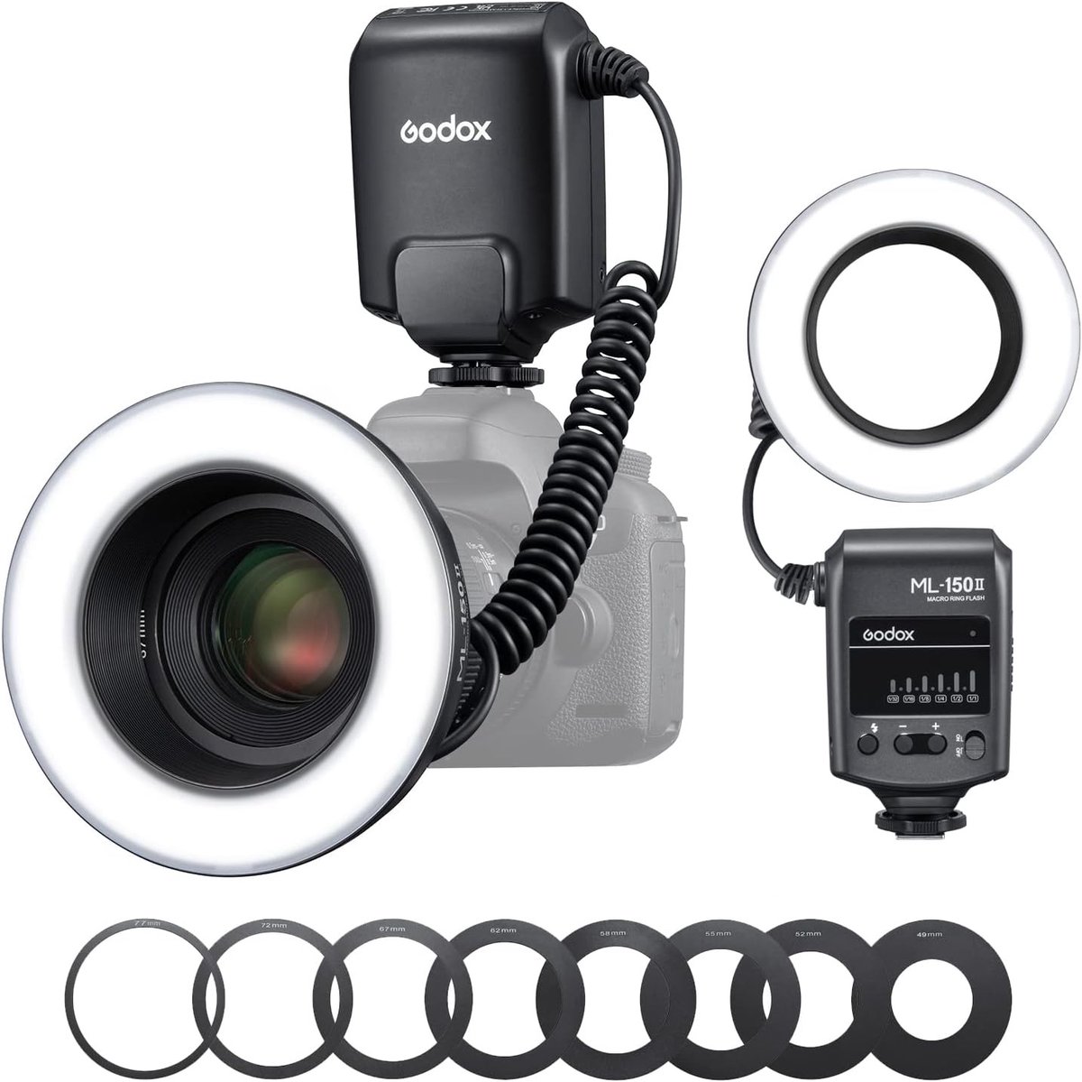 Draagbare LED Macro Ring Flitser met 6-Staps Vermogensselectie en Dimbare Lichtinstellingen voor Nikon, Canon, Panasonic, Olympus en Sony met 5800K±200K en 11 FX Lichteffecten