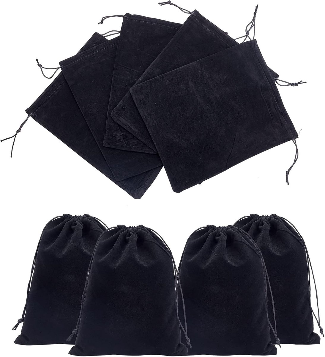 8 Stuks Grote Zwarte Fluwelen Tassen, 24.6x20cm, Ideaal voor Cadeaus en Opslag