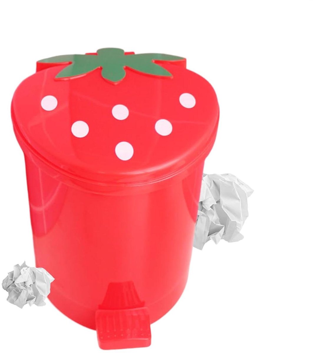 Prullenbak Aardbei - Afvalbakje Bureau - Kantoor Organisatie - Met Deksel - 10 cm - Rood