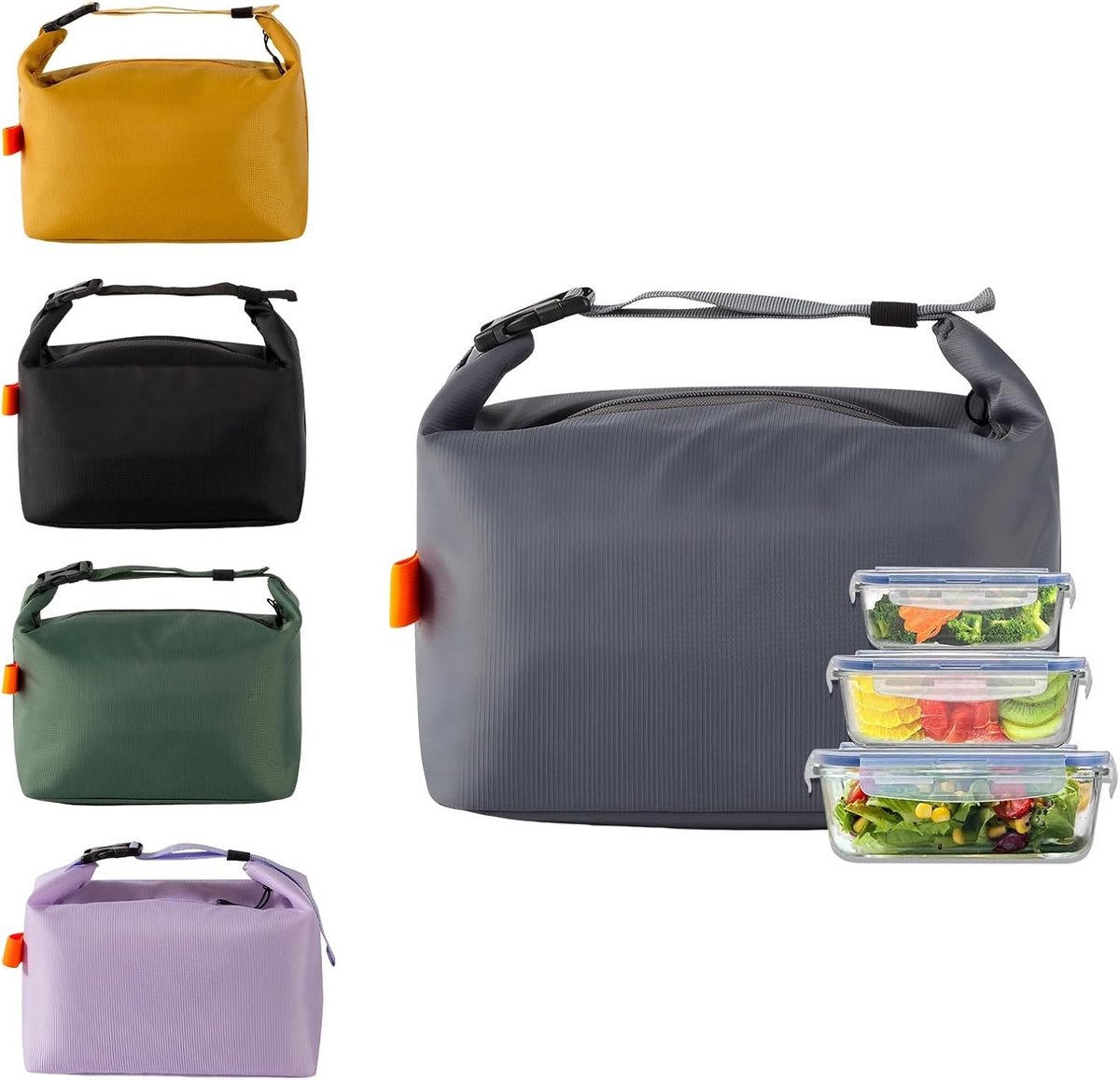 Geïsoleerde, lekvrije lunchtas met ruime opbergruimte, opvouwbaar en lichtgewicht, ideaal voor school, werk en picknick (grijs)