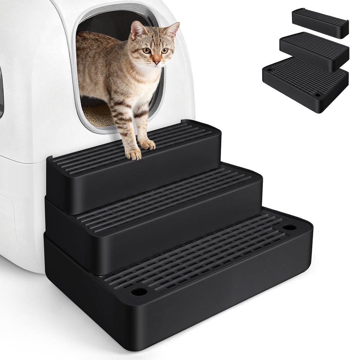 Kattenbakhelling - Zwart - 3-traps - Verstelbare Kattentrap met Filterfunctie - Voor Kittens en Oudere Katten