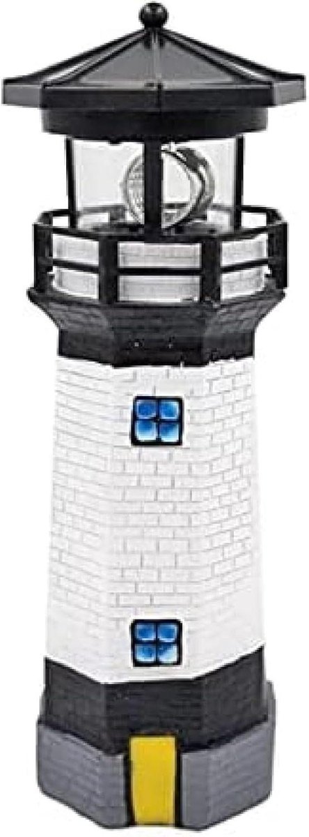 Vuurtoren Solar LED - Nachtlamp Tuin - Buiten Decoratie - Roterende Lamp - 27 cm - Zwart