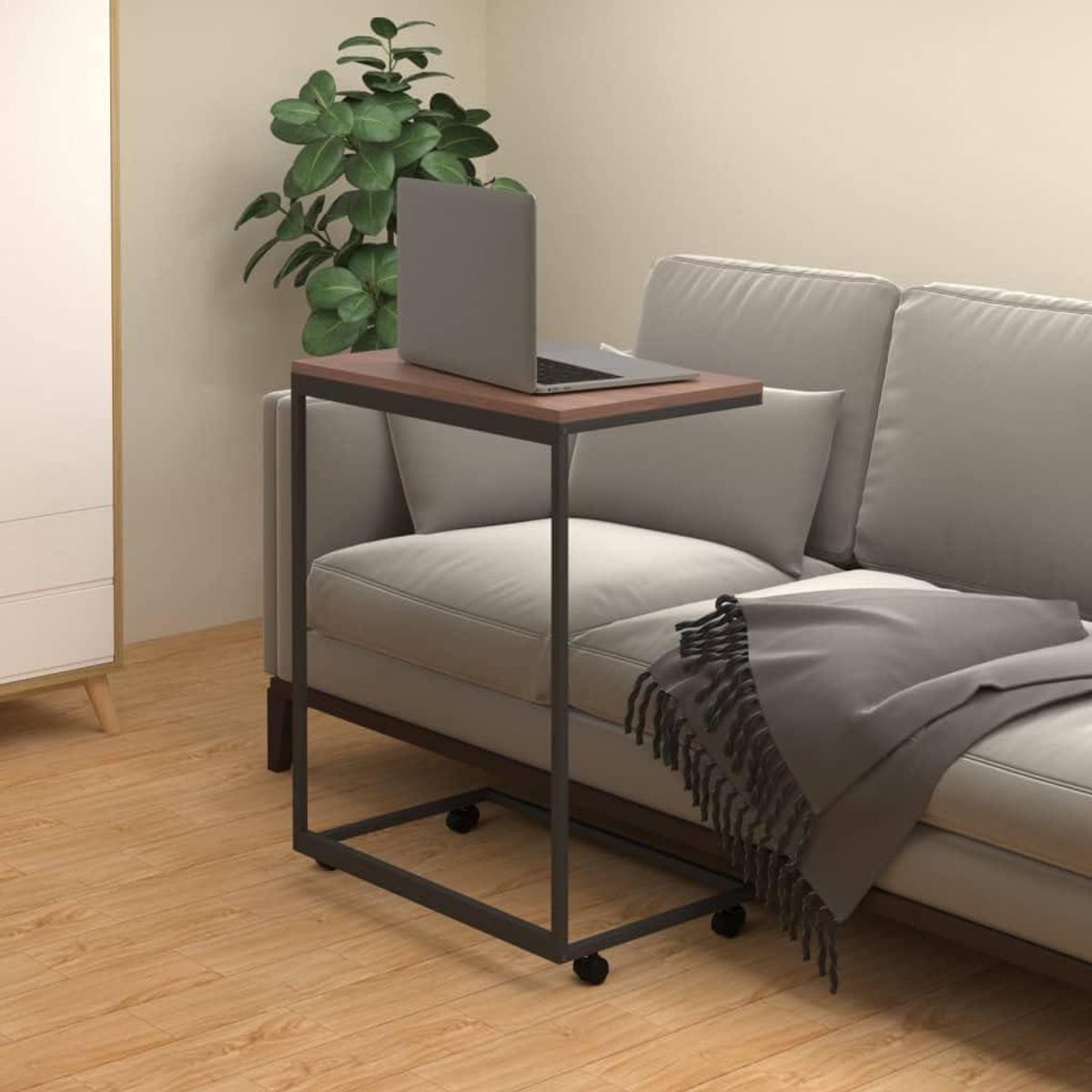 Bijzettafel met wieltjes - Woonkamertafel C-design - Meubilair opbergen - Vochtbestendig oppervlak - 55 x 35 x 70 cm