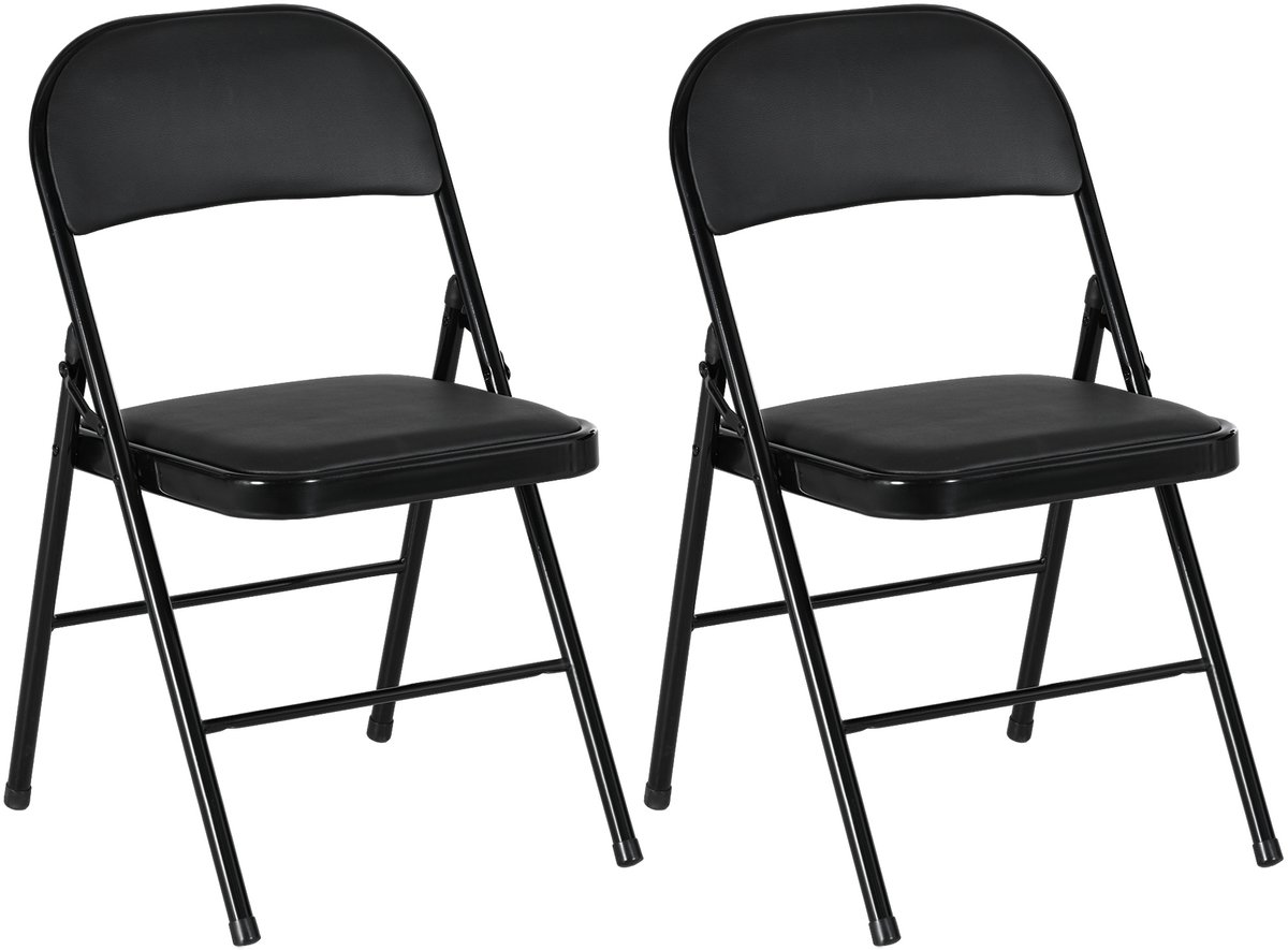 Klapstoel met gevoerde rugleuning, set van 2, tot 120 kg, zwart | Campingstoel, inklapbaar, bureaustoel met stalen frame, keukenstoel met kussen, voor gasten, kantoor, camping, 45l x 46P x 78H