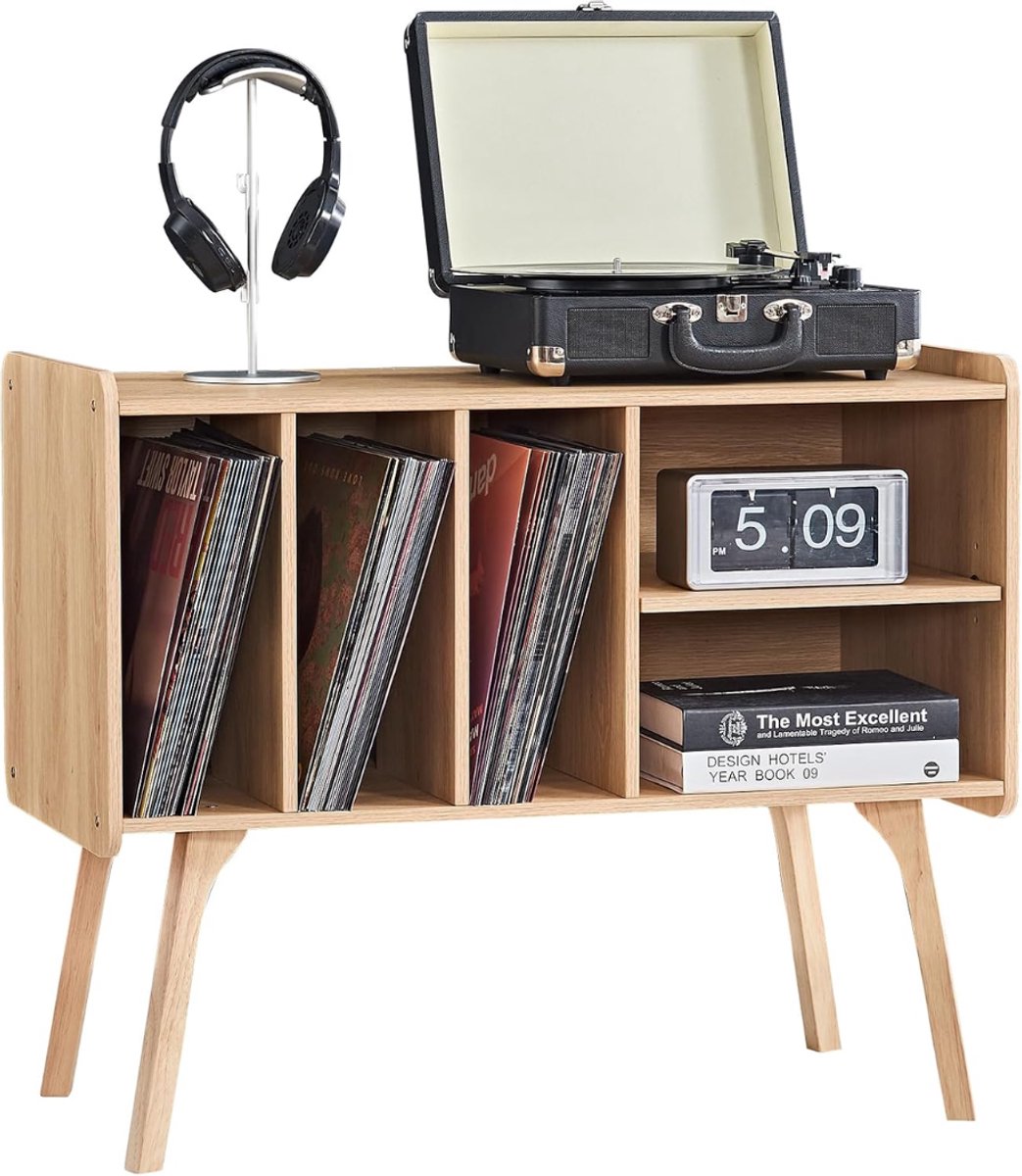 SNJY® Platenspeler Meubel - Platenspeler Kast - LP Houder - Platenhouder - 40D x 80B x 68H cm - Lichtbruin
