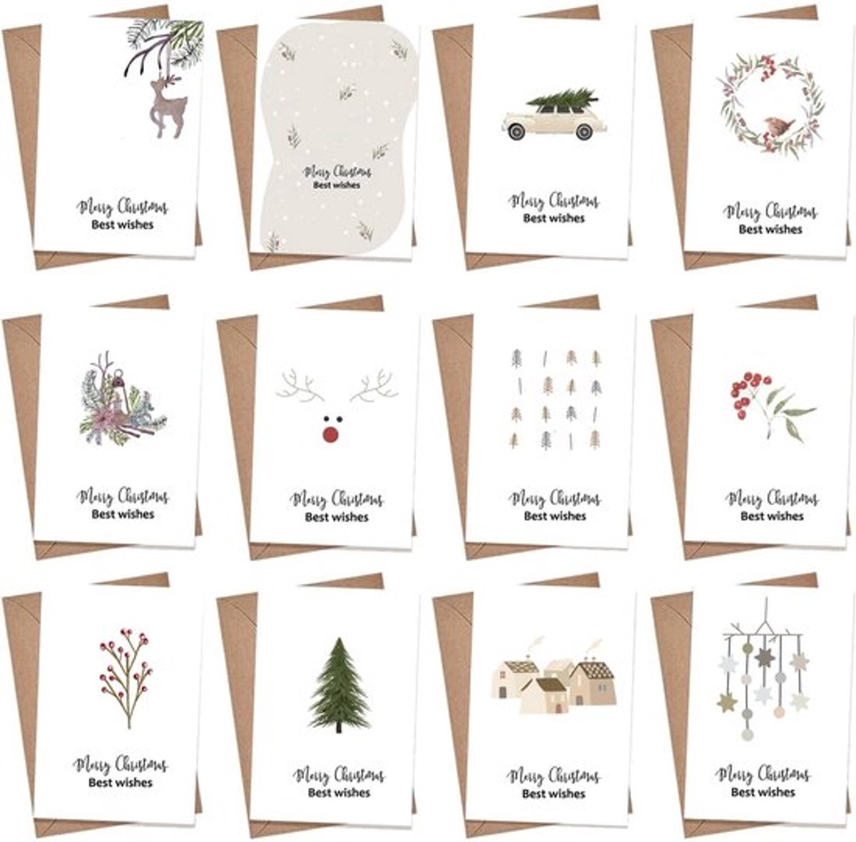 Kaart Kerstmis, kerstkaarten met enveloppenset (A)