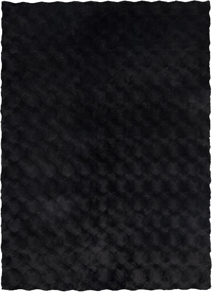 Padiro hoogpolig vloerkleed 80 x 150 cm - antraciet - modern abstract design - geschikt voor vloerverwarming - van polyester en katoen