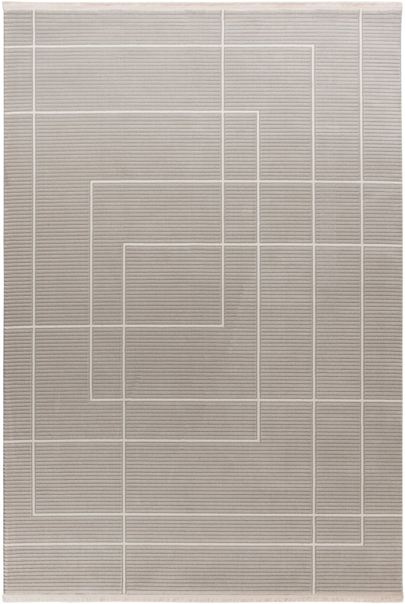 Padiro laagpolig vloerkleed 200 x 290 cm - zilver - modern geometrisch patroon - geschikt voor vloerverwarming - van polypropyleen