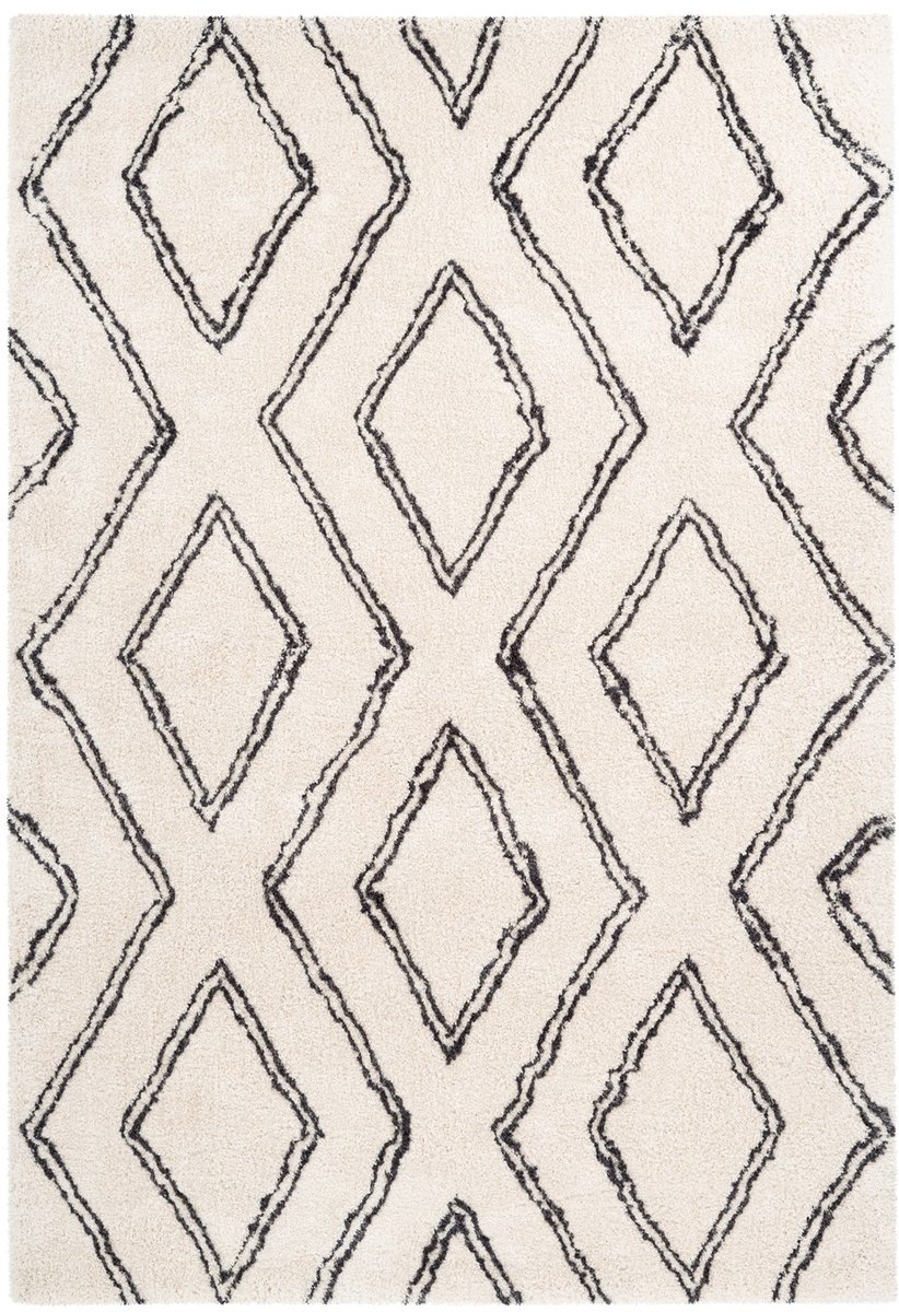 Padiro hoogpolig vloerkleed 160 x 230 cm - crème / off-white - modern geometrisch patroon - geschikt voor vloerverwarming - van polyester