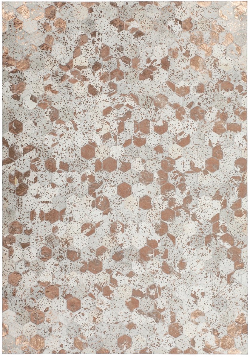 Padiro vlakgeweven vloerkleed 80 x 150 cm - crème / off-white / chroom - grafisch gestipt patroon - geschikt voor vloerverwarming - van leer