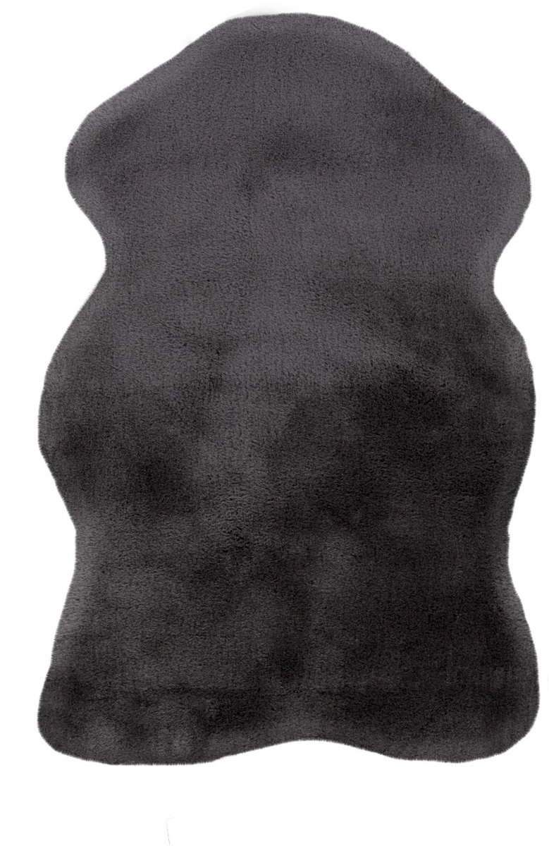 Padiro hoogpolig vloerkleed 60 x 90 cm - antraciet - modern effen design - geschikt voor vloerverwarming - van polyester