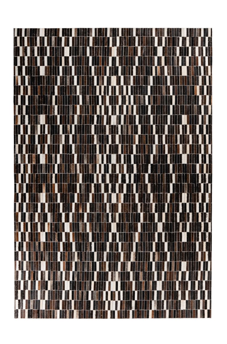 Padiro leren vloerkleed 160 x 230 cm - zwart / wit - bohemian patchwork design - rustiek - geschikt voor vloerverwarming - handgenaaid - van leer