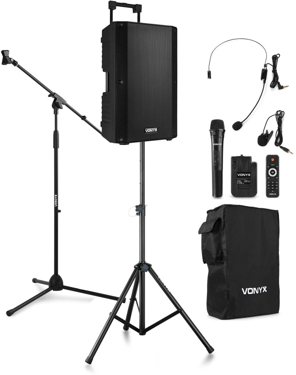 Vonyx VSA700-BP speaker set met beschermhoes, luidsprekerstatief en microfoonstandaard - 1000W