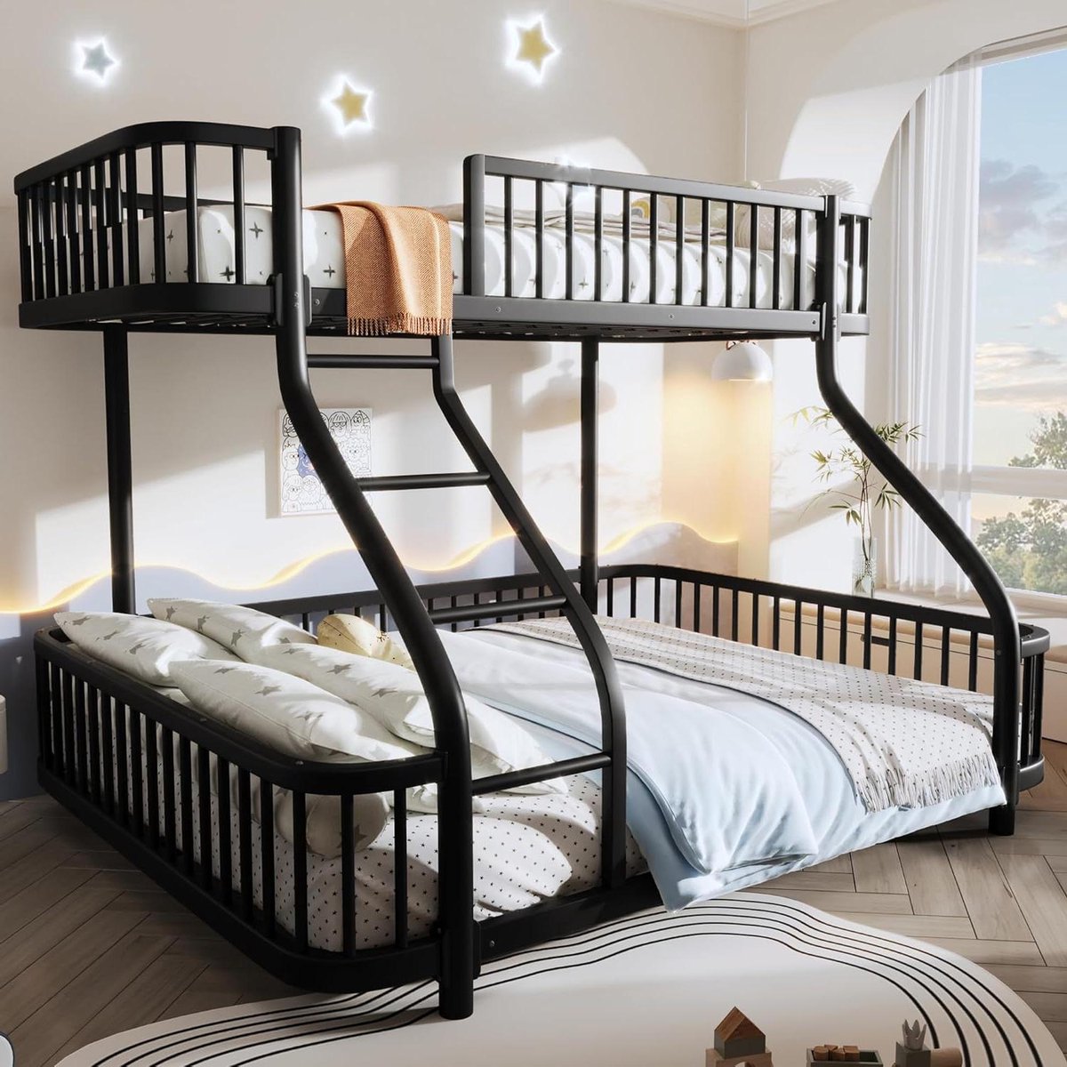 Stapelbed Kinderbed - Hoogslaper IJzer - Ruimte Besparen - Veiligheidsnorm EN747 - 90x200 140x200 cm - Zwart