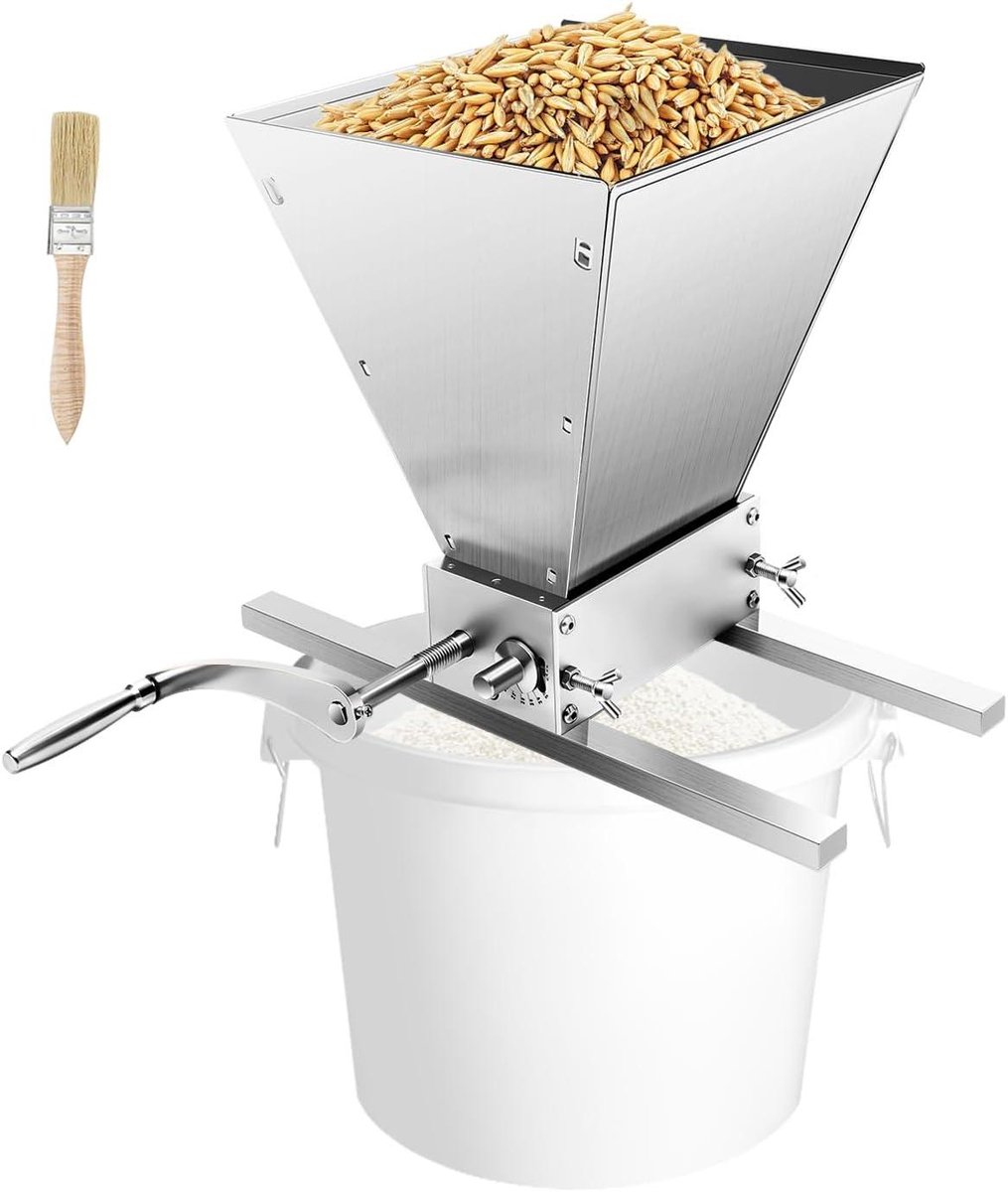 Instelbare Graanmolen - Handmolen Moutmolen - Mouten Bier Brouwen - Dubbele Rol Ontwerp - 3.6 kg/min - Zilver