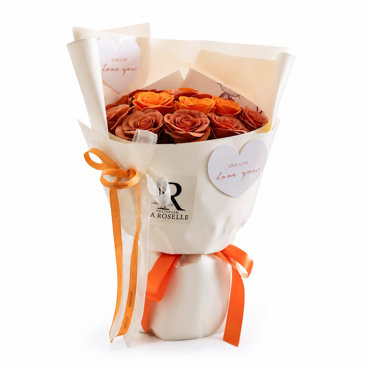 Amsterdam Roselle Love - Rozenboeket - Kunst Rozen - Geurend - Oranje - Cadeauverpakking