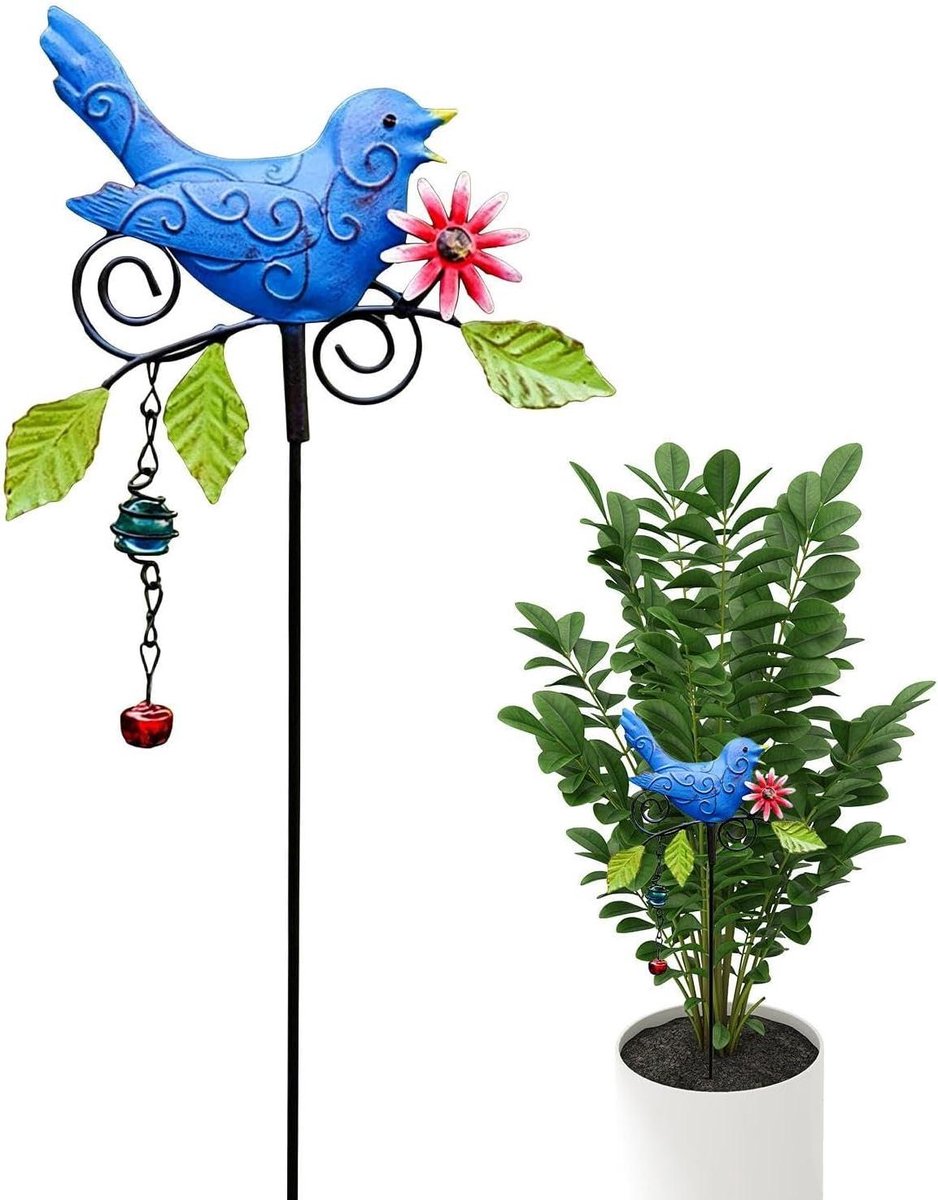 Tuin Decor Staken - Decoratieve Vogelstokken - Tuin Verfraaien - Weerbestendige Vogelvorm - 24 x 14 cm - Blauw
