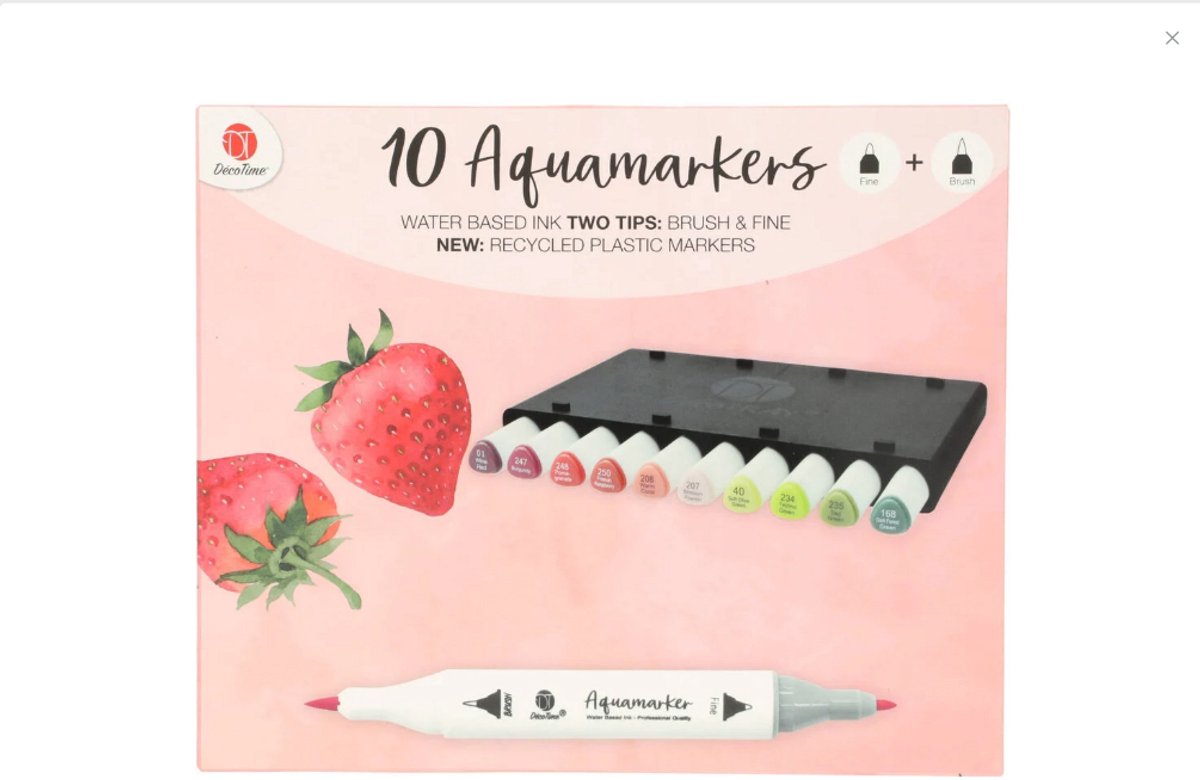 Decotime Aquamarkers met decotray - inkt op waterbasis - smalle / dikke punt - stapelbare bewaardoos - Twinmarkers - Waterstiften - Professioneel - Kleurstiften - Waterverf - Stiften