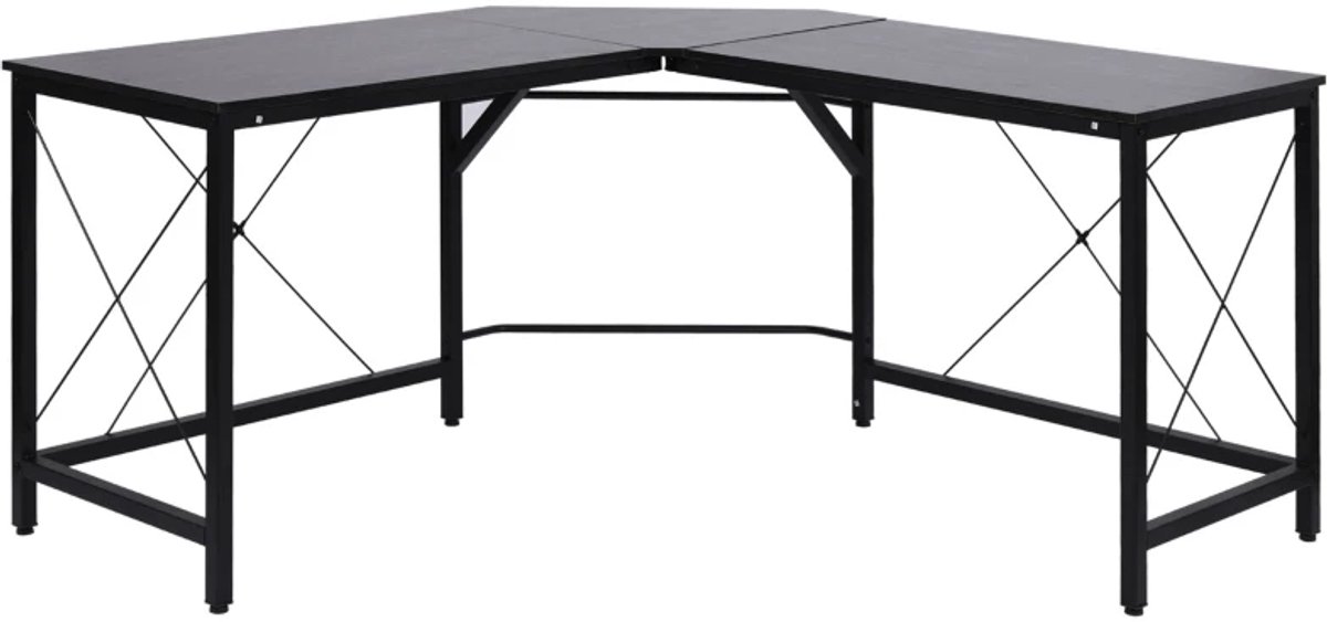 L-vormig Hoekbureau 150 x 150 x 76 cm – Computerbureau met Metalen Frame – Zwart
