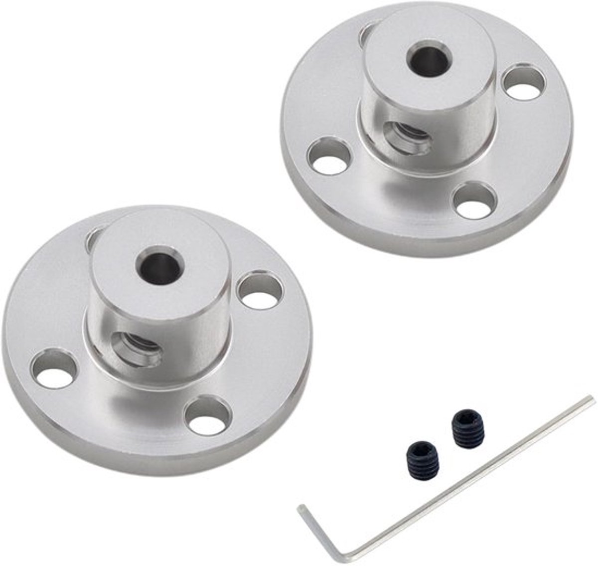 Flenskoppeling Aluminium - 2 Stuks - Binnen diameter 3.17mm - Flens diameter 22mm - Totale hoogte 10.5mm - Inclusief verstelbare schroeven - Asfslankoppeling