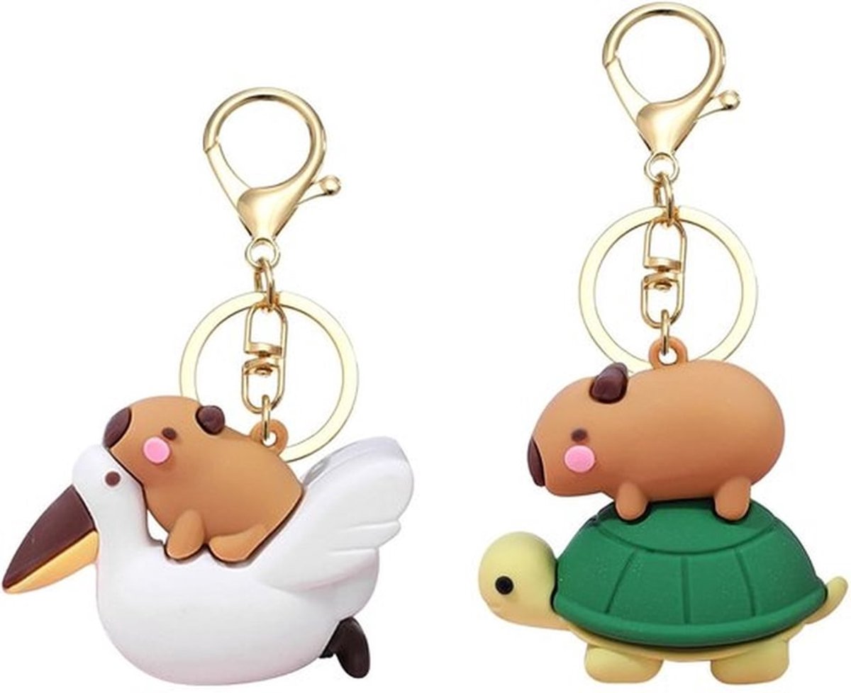 Sleutelhanger Schattig Ontwerp - Capibara/Schildpad - Set van 2 - Hoogwaardig Materiaal - Draagbaar Formaat - Grappige Sleutelhanger - Keychain
