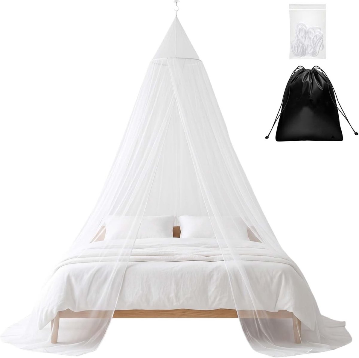 Klamboe 2 persoons - Wit - 220 cm hoog x 12 m omtrek - Polyester groot muggennet voor reizen en camping