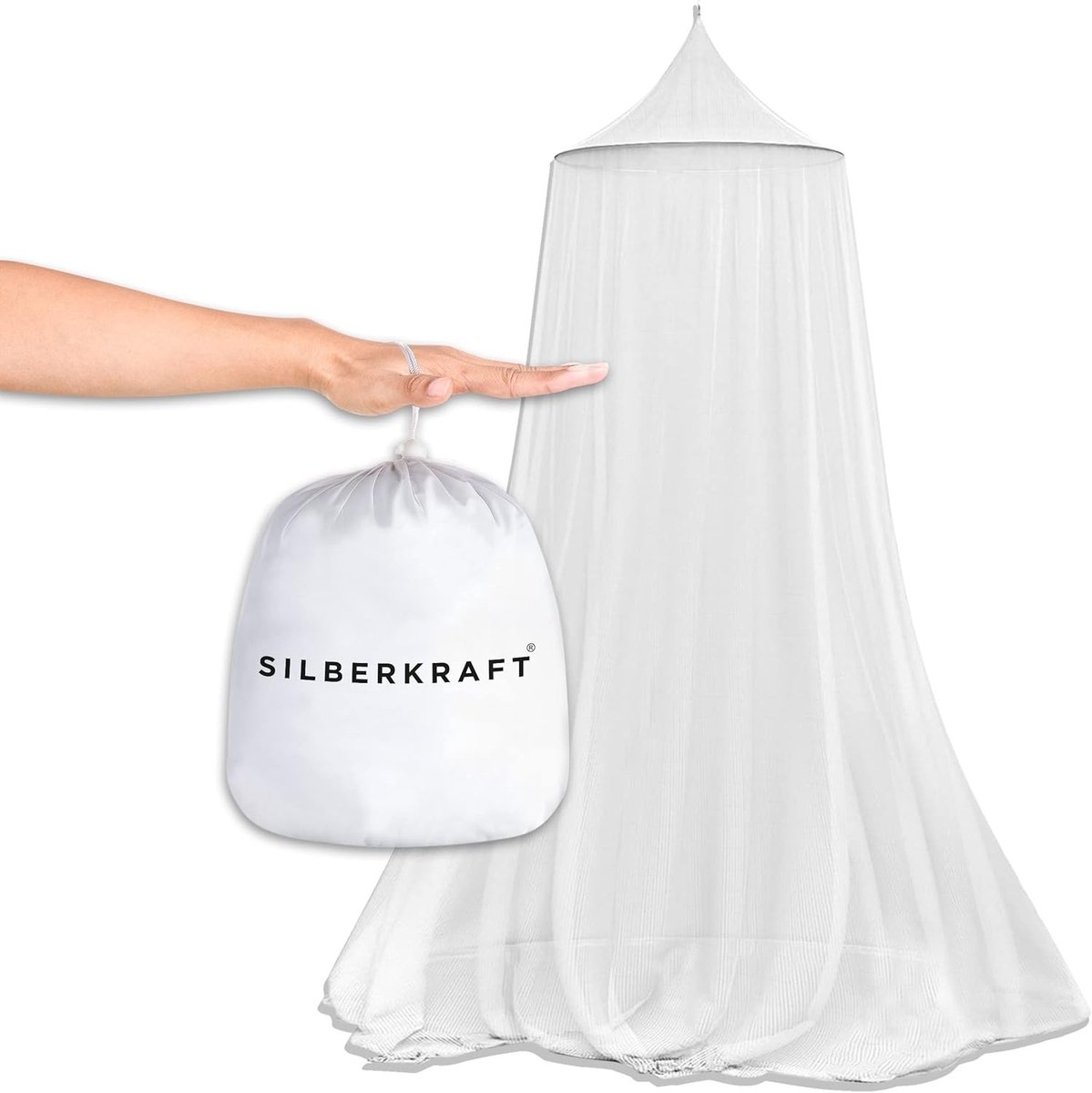 Klamboe 2 persoons - Wit - 300 cm Lengte - Polyester Muggennet met Haken en Pluggen - Voor Bed en Reizen