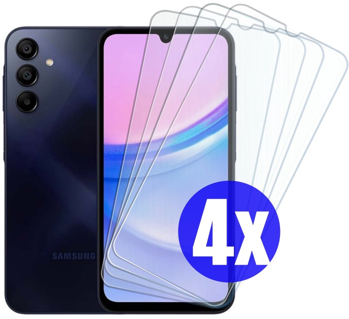 Screenprotector geschikt voor Samsung A15 - Gehard Glas - Tempered Glass Armor Screen Cover - 4 Stuks