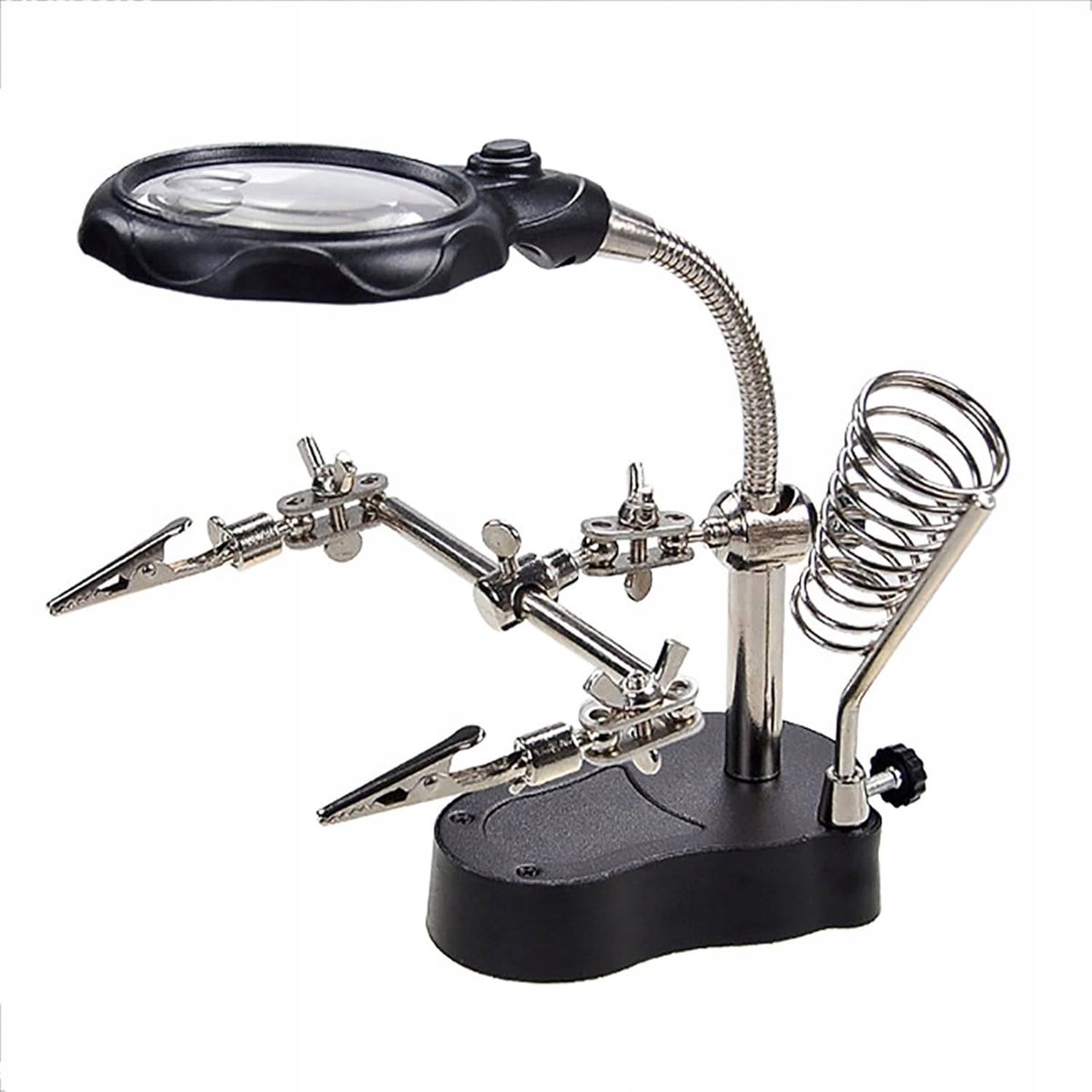 Rosfix Derde Hand Houder TE-801 - Loep 3,5x/12x - 2x LED - Ø62mm, Basis 10x6cm