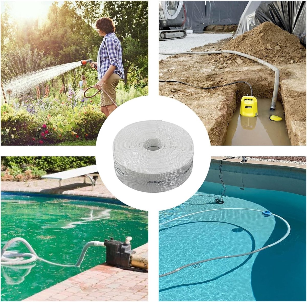 Duurzame 20 meter lange platte tuinslang van stof met een diameter van 25 mm, ideaal voor irrigatie en dompelpompen, inclusief 2 slangklemmen – foto 5