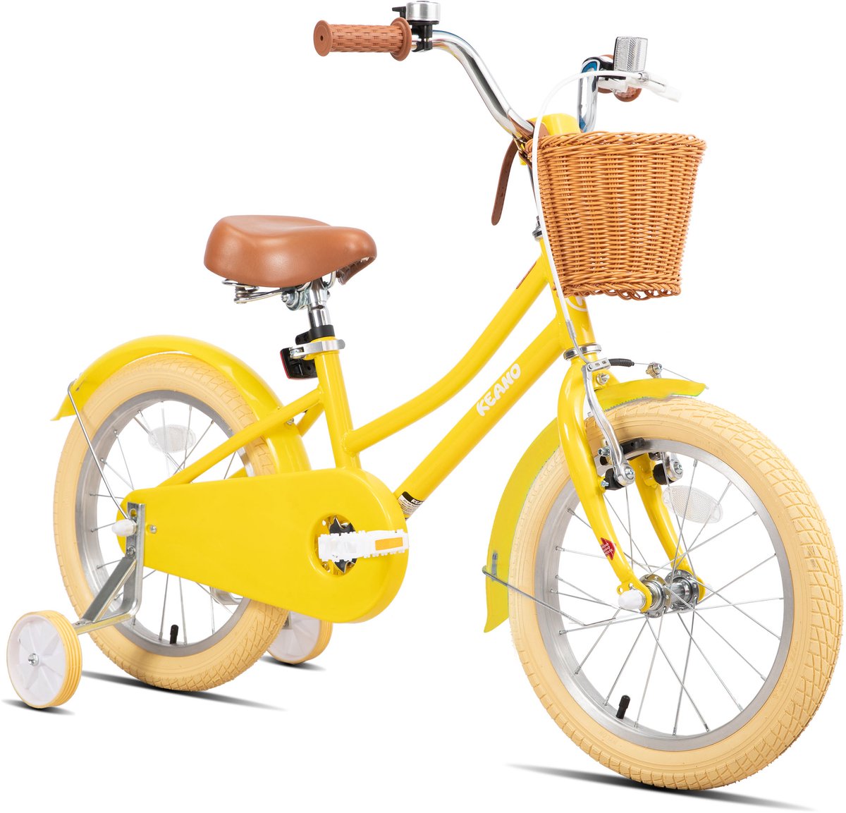 Keano 16 Inch Kinderfiets voor Meisjes 4-7 Jaar 41-53 inch met Zijwieltjes Kinderfiets Geel