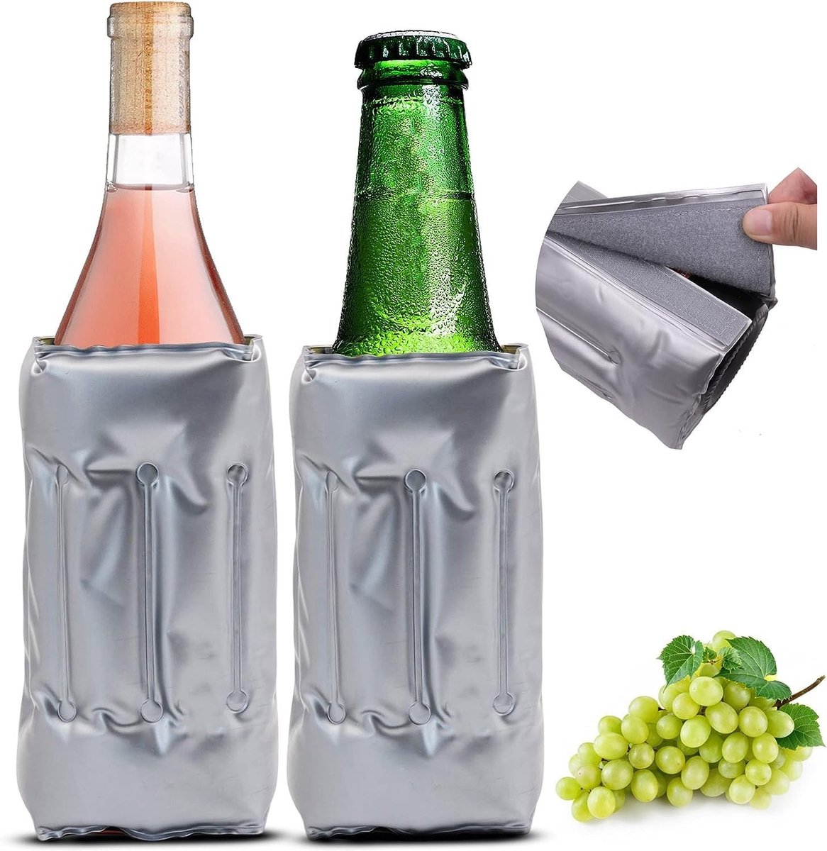 Wijnkoeler staaf - Blauw - 2 stuks - Opvouwbare diepvrieskoeler voor standaard wijnflessen - Voor snel gekoelde dranken