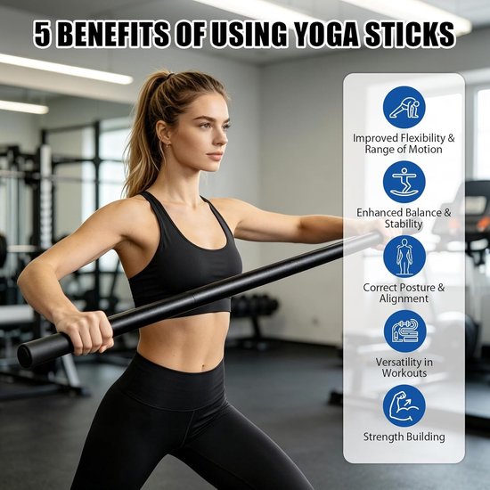 Verstelbare Yoga Stok Set van 4 Stukken | Ideaal voor Flexibiliteit, Balans en Rugtraining met Schuimgrepen van 30/45/60 — afbeelding 2
