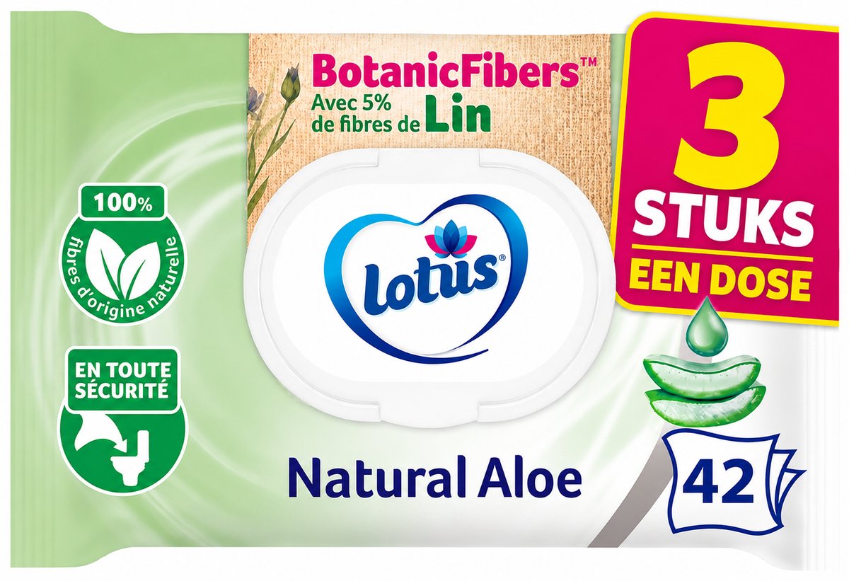 Lotus 3x Natural Aloe Wet Toilet Paper - Zonder kleur- of geurstoffen - 100% natuurlijke FSC-vezels - 42 stuks Schrijf een review • Delen •