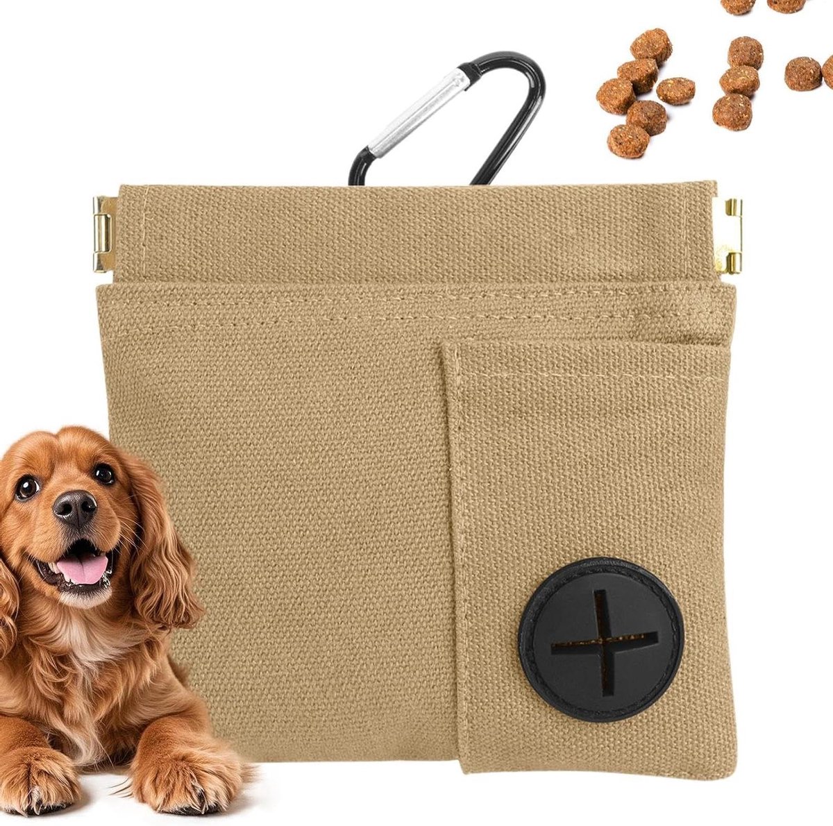 Honden Traktatiezak - Snacktas Hond - Hondentraining - Zelfsluitende Opening - 13.5L x 11B x 1.5H cm - Kaki