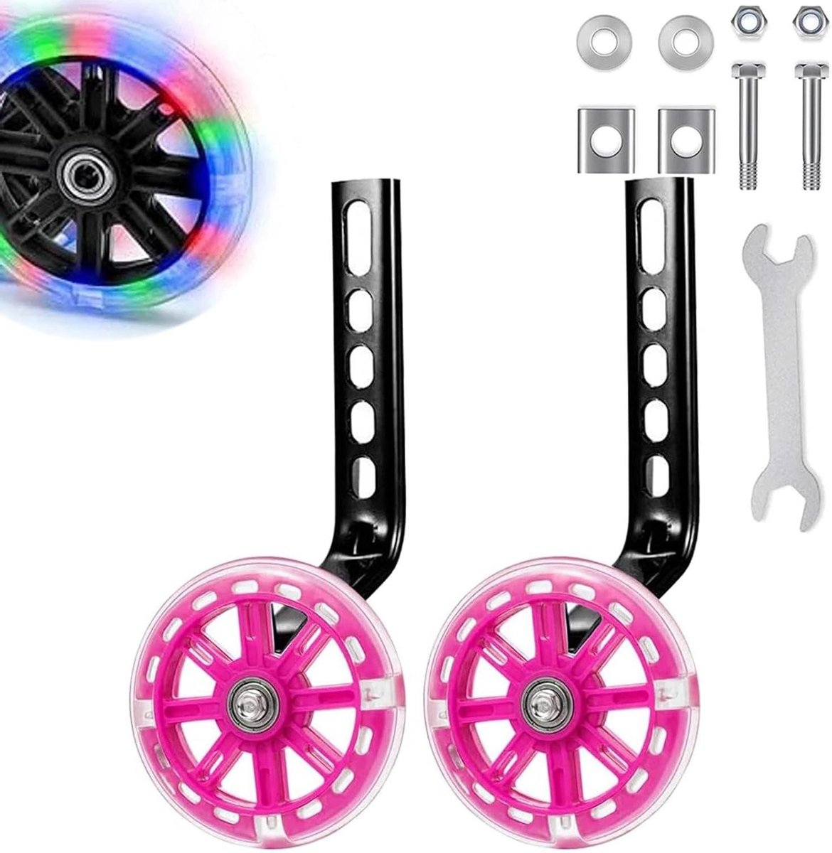 Steunwielen Fiets - Hulpwielen Oefenwielen - Leren Fietsen - Verstelbare Maat - 12-20 inch - Roze