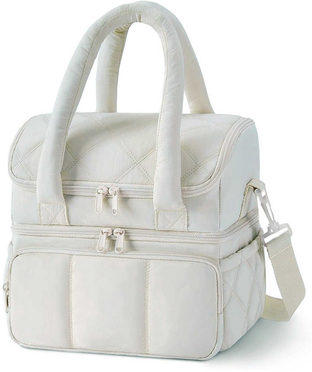 Geïsoleerde lunchtas - lichtgewicht met isolatie - houdt warm en koud - voor werk, picknick en reis - herbruikbare koeltas - voor vrouwen - beige - 1 stuk