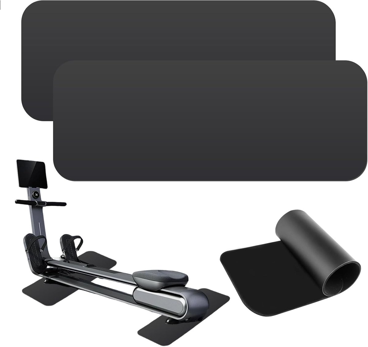 Vloerbeschermmatten Set van 2 voor Fitnessapparatuur, 6 mm Dikte, Ideaal voor Loopband en Fiets, 80 x 25 x 0.5 cm, Zwart