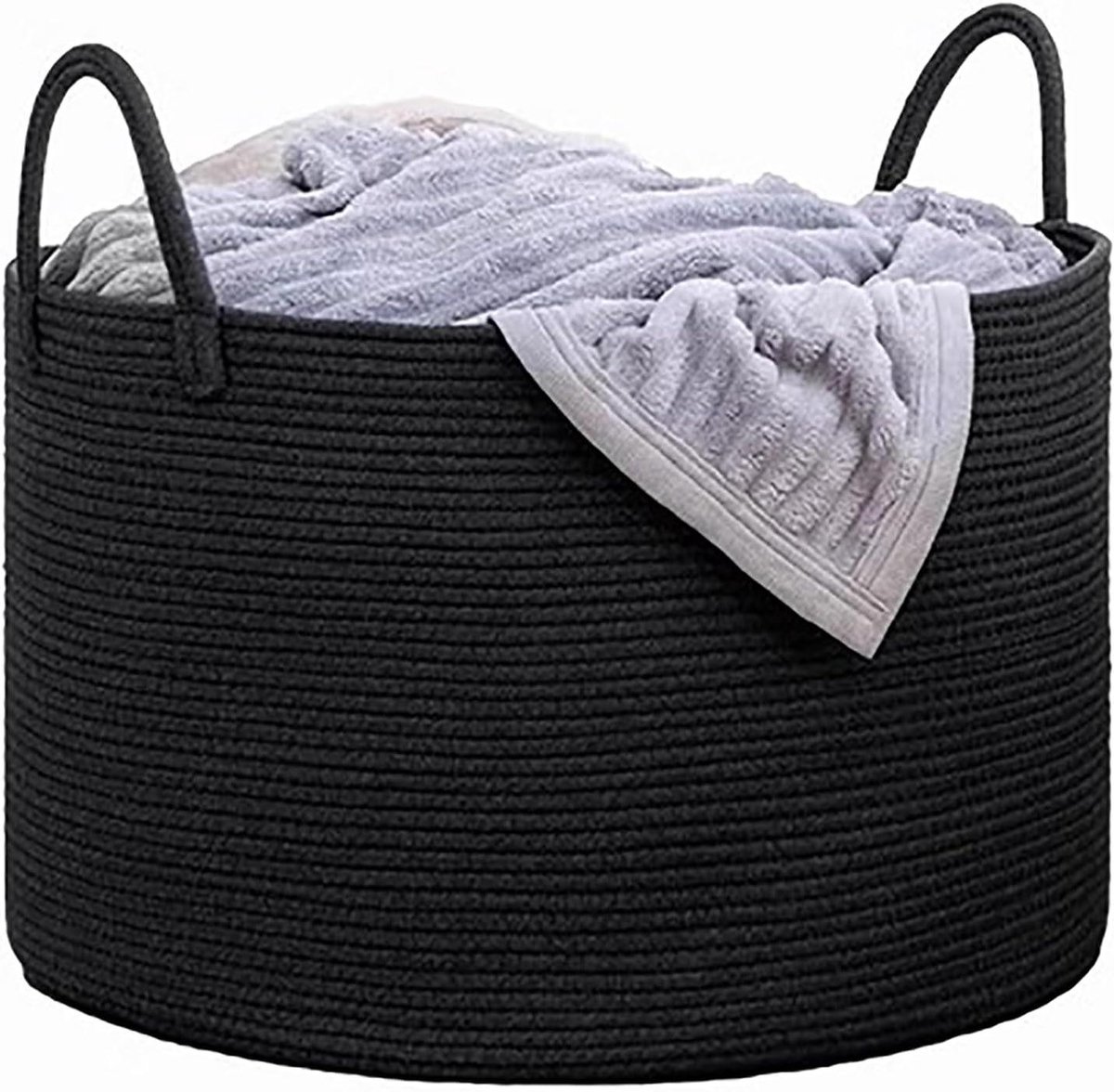Dekenmand Katoen - Opbergmand Wasmand - Woonkamer Opbergen - Handgemaakt Natuurlijk - 51 x 33 cm - Zwart
